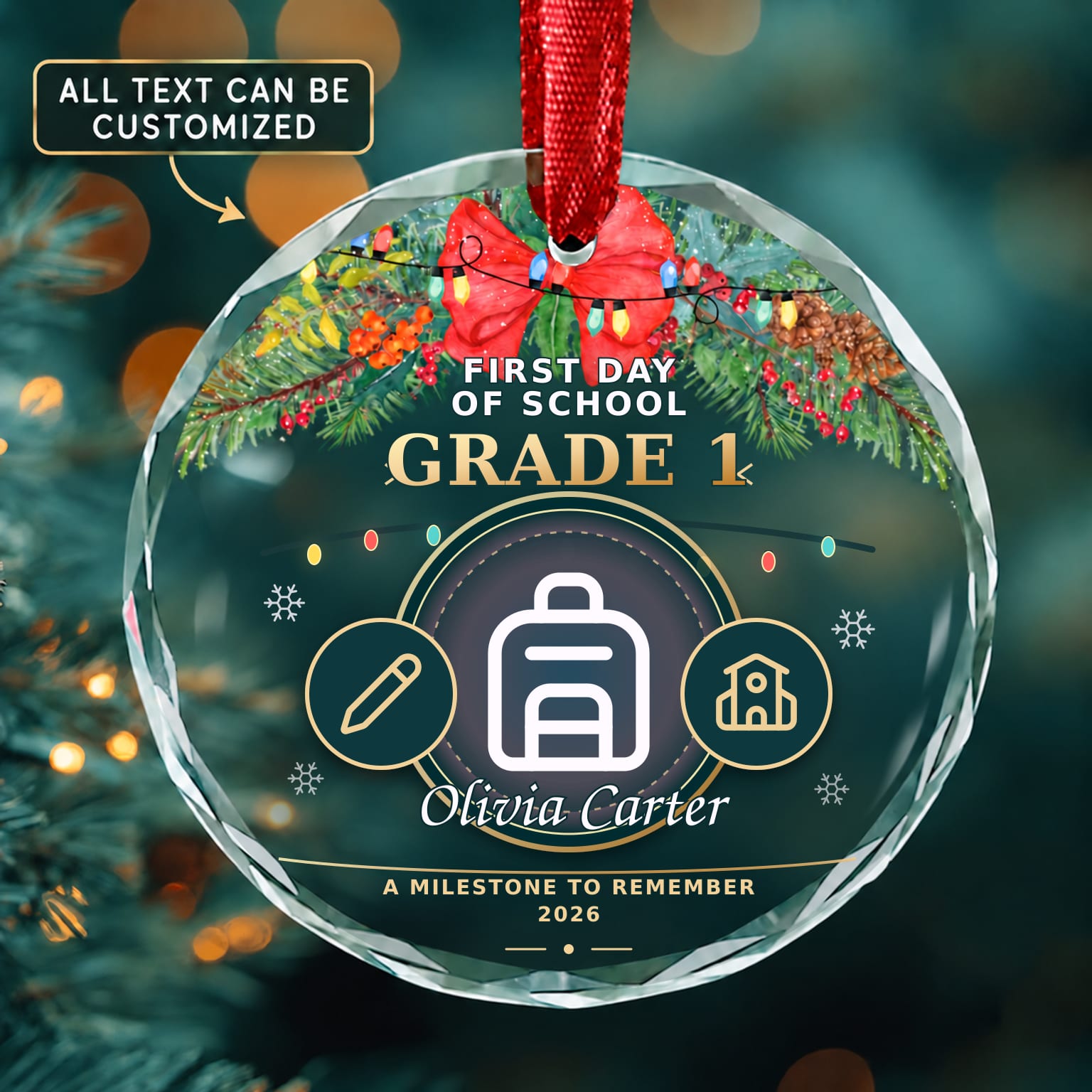 First Day of School Personalized Glass Ornament | 5To9Vibe