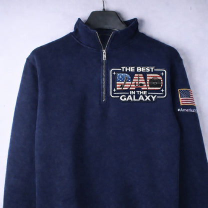 Fishing The Best Dad In The Galaxy America 250 Anniversary Embroidered Logo Premium Quarter Zip Sweatshirt, Inspired Quarter Zip Sweater