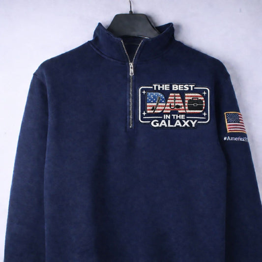 Fishing The Best Dad In The Galaxy America 250 Anniversary Embroidered Logo Premium Quarter Zip Sweatshirt, Inspired Quarter Zip Sweater