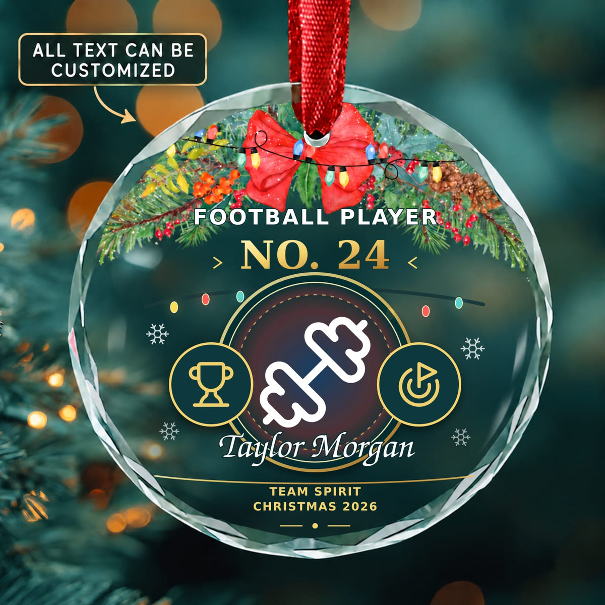 Football Player Personalized Glass Ornament | 5To9Vibe