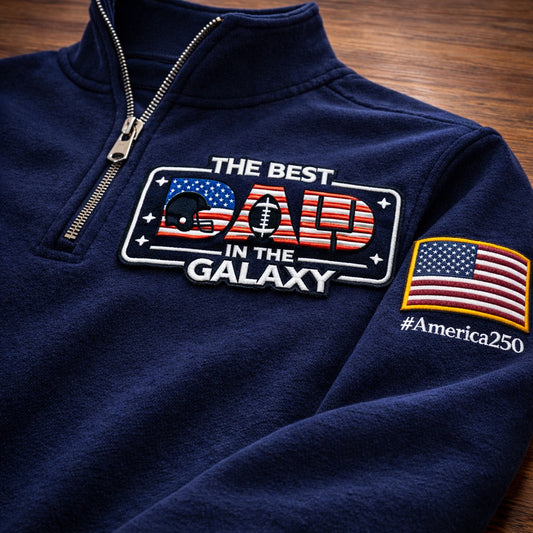 Football The Best Dad In The Galaxy America 250 Anniversary Embroidered Logo Premium Quarter Zip Sweatshirt, Inspired Quarter Zip Sweater