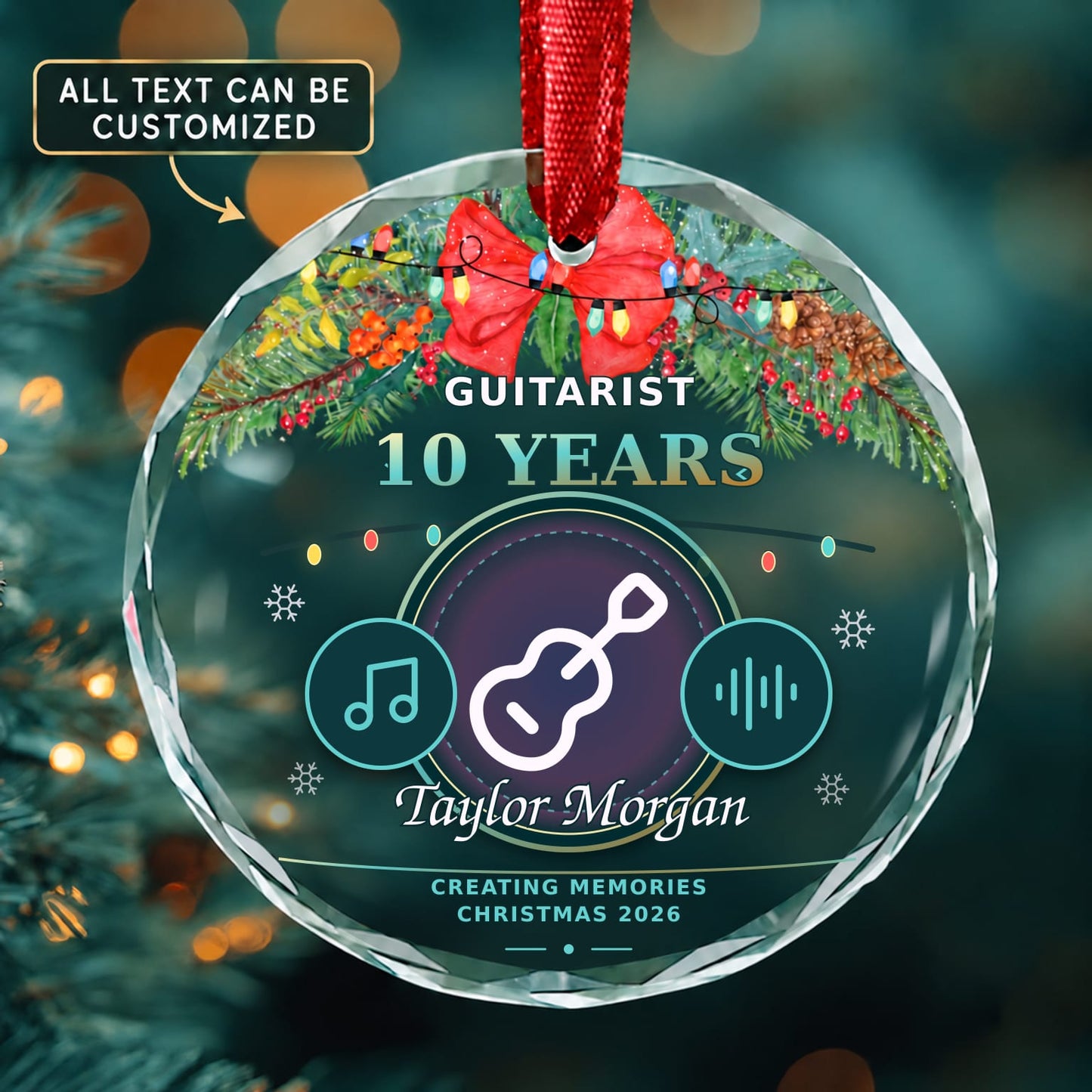 Guitarist Personalized Glass Ornament | 5To9Vibe