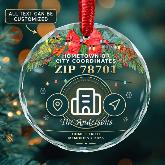 Hometown or City Coordinates Personalized Glass Ornament | 5To9Vibe