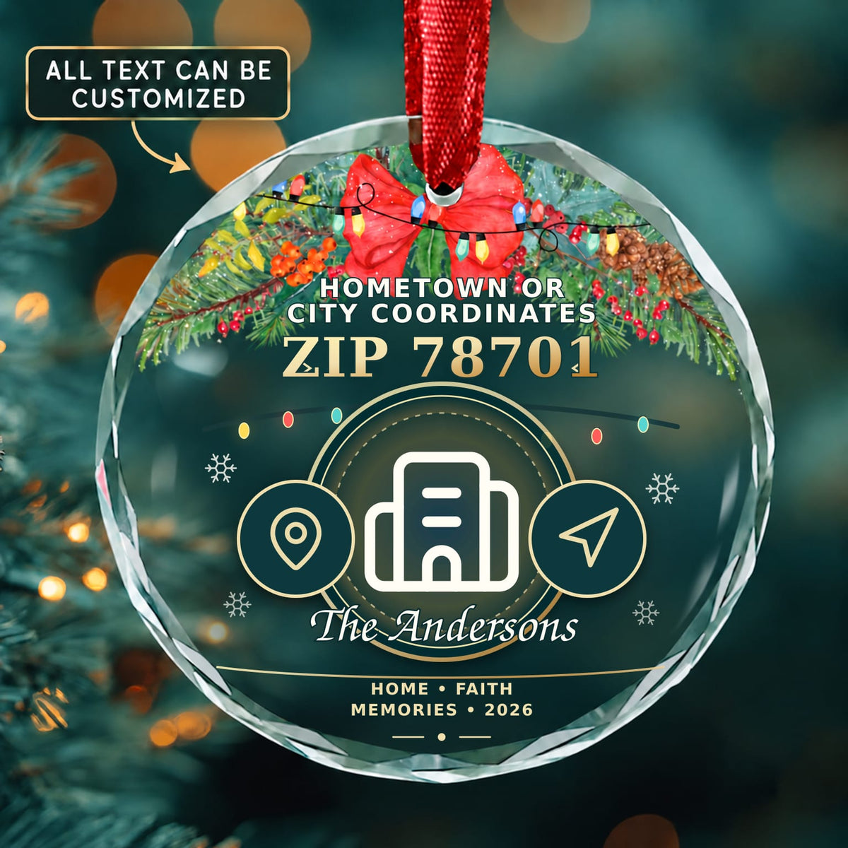 Hometown or City Coordinates Personalized Glass Ornament | 5To9Vibe