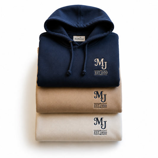 1950 Custom Monogram Embroidered with Name and Year For Birthday, Anniversary, Mother Dad Gift, Couple Gift, Husband Wife Gift, Family Gift Unisex Hoodie,  Unisex Sweatshirt, Quarter Zip Sweatshirt, T-shirts