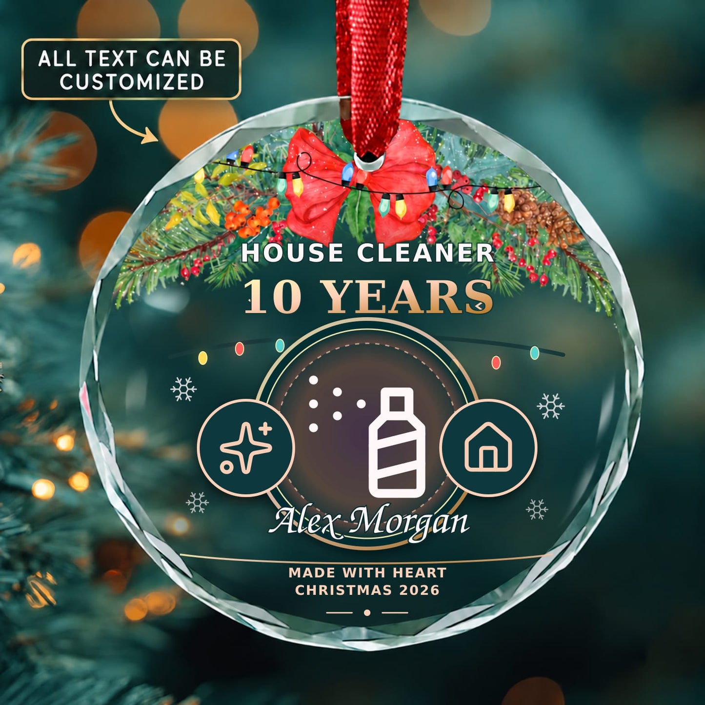 House Cleaner Personalized Glass Ornament | 5To9Vibe