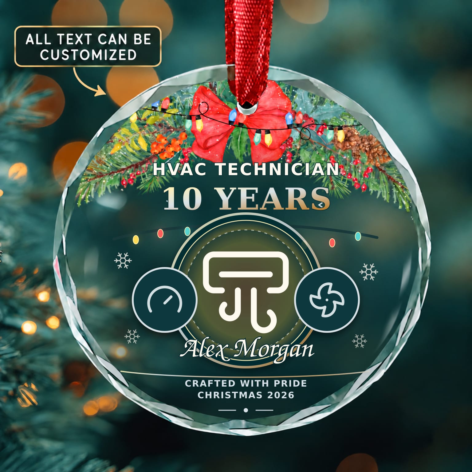 HVAC Technician Personalized Glass Ornament | 5To9Vibe