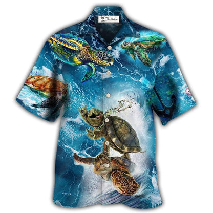 Hawaiian Shirt / Adults / S Turtle Swimming Over Sea - Hawaiian Shirt 