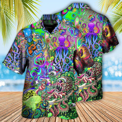 Hippie Funny Octopus Love Music Colorful Ocean - Hawaiian Shirt 