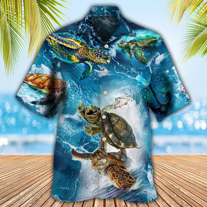 Turtle Swimming Over Sea - Hawaiian Shirt 