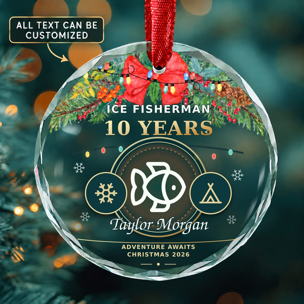 Ice Fisherman Personalized Glass Ornament | 5To9Vibe