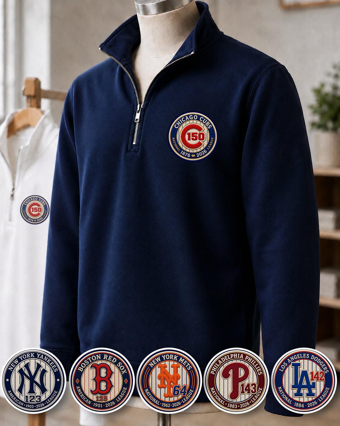 All Baseball Teams Embroidered Logo Anniversary  Premium Quarter Zip Sweatshirt, Inspired Quarter Zip Sweater, Unisex Baseball Sweatshirt