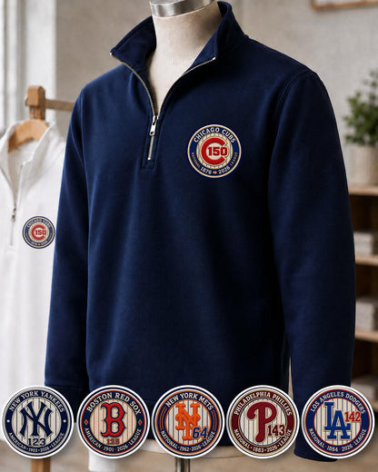 All Baseball Teams Embroidered Logo Anniversary  Premium Quarter Zip Sweatshirt, Inspired Quarter Zip Sweater, Unisex Baseball Sweatshirt