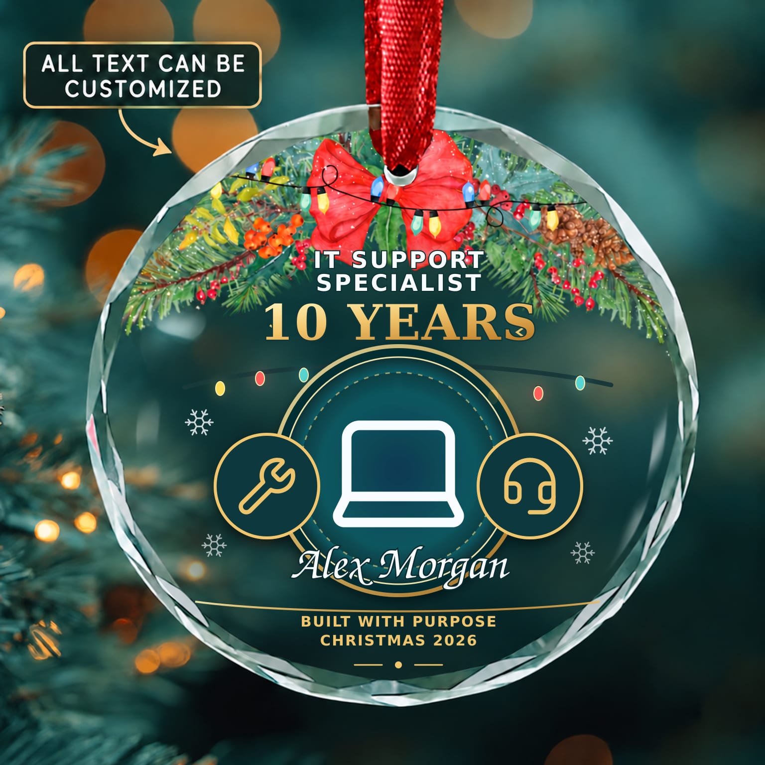 IT Support Specialist Personalized Glass Ornament | 5To9Vibe