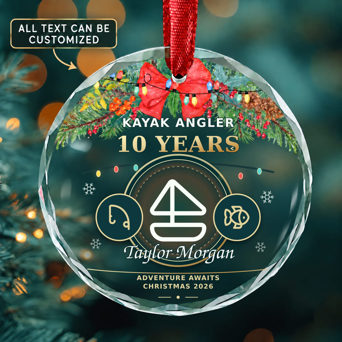 Kayak Angler Personalized Glass Ornament | 5To9Vibe