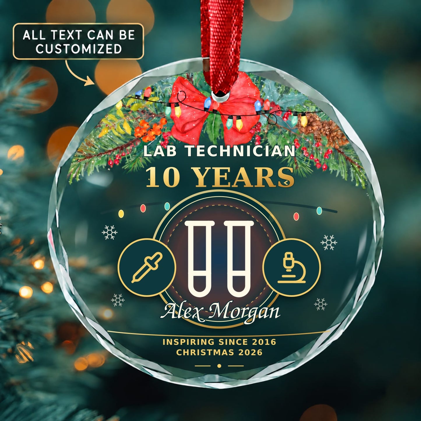 Lab Technician Personalized Glass Ornament | 5To9Vibe