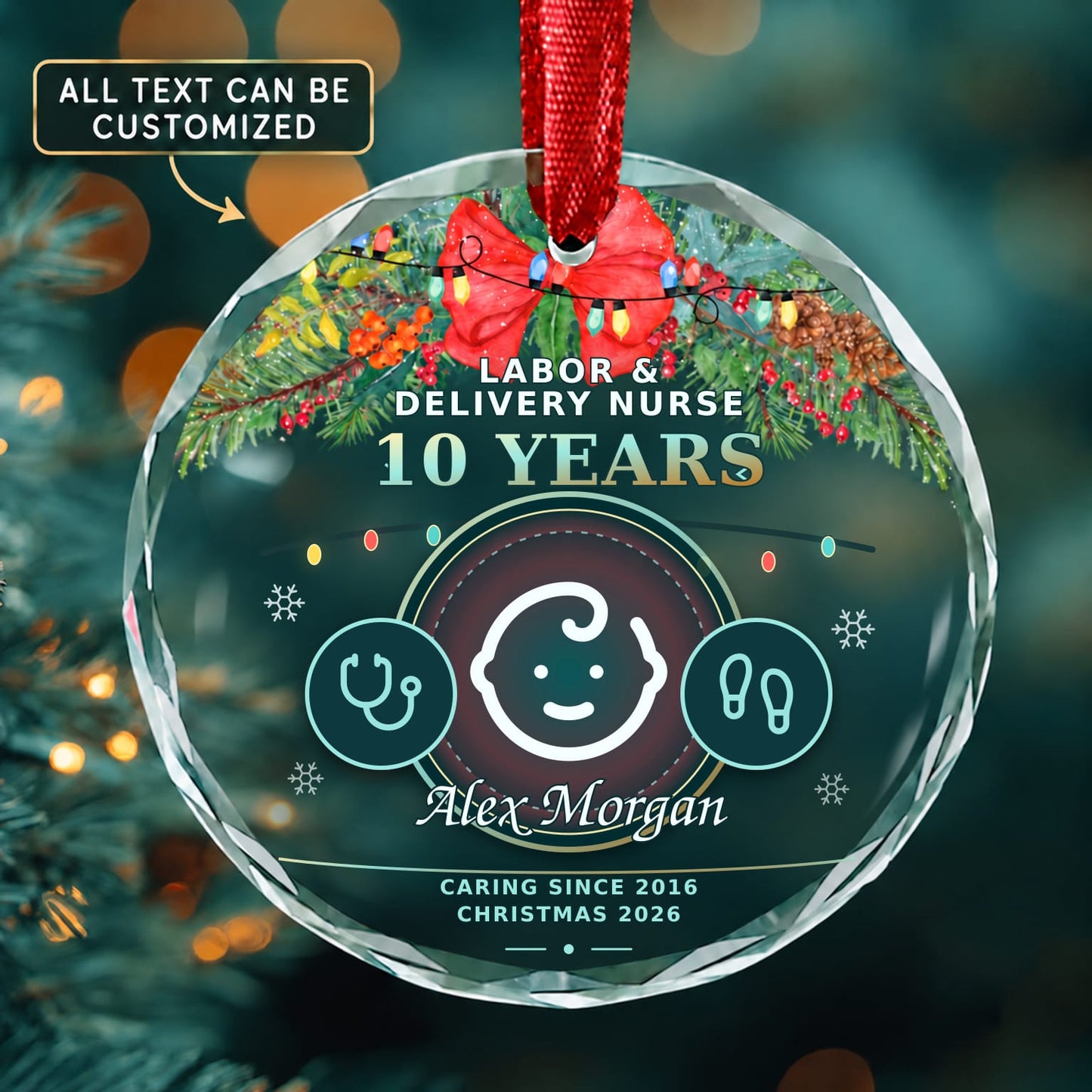 Labor and Delivery Nurse Personalized Glass Ornament | 5To9Vibe