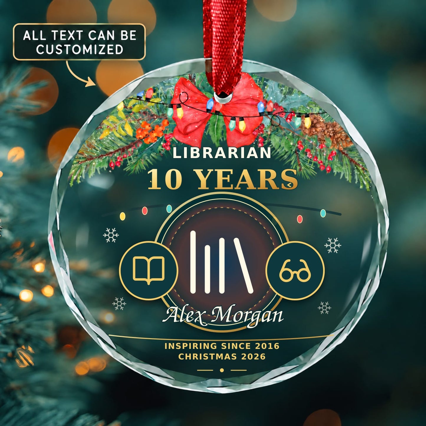 Librarian Personalized Glass Ornament | 5To9Vibe