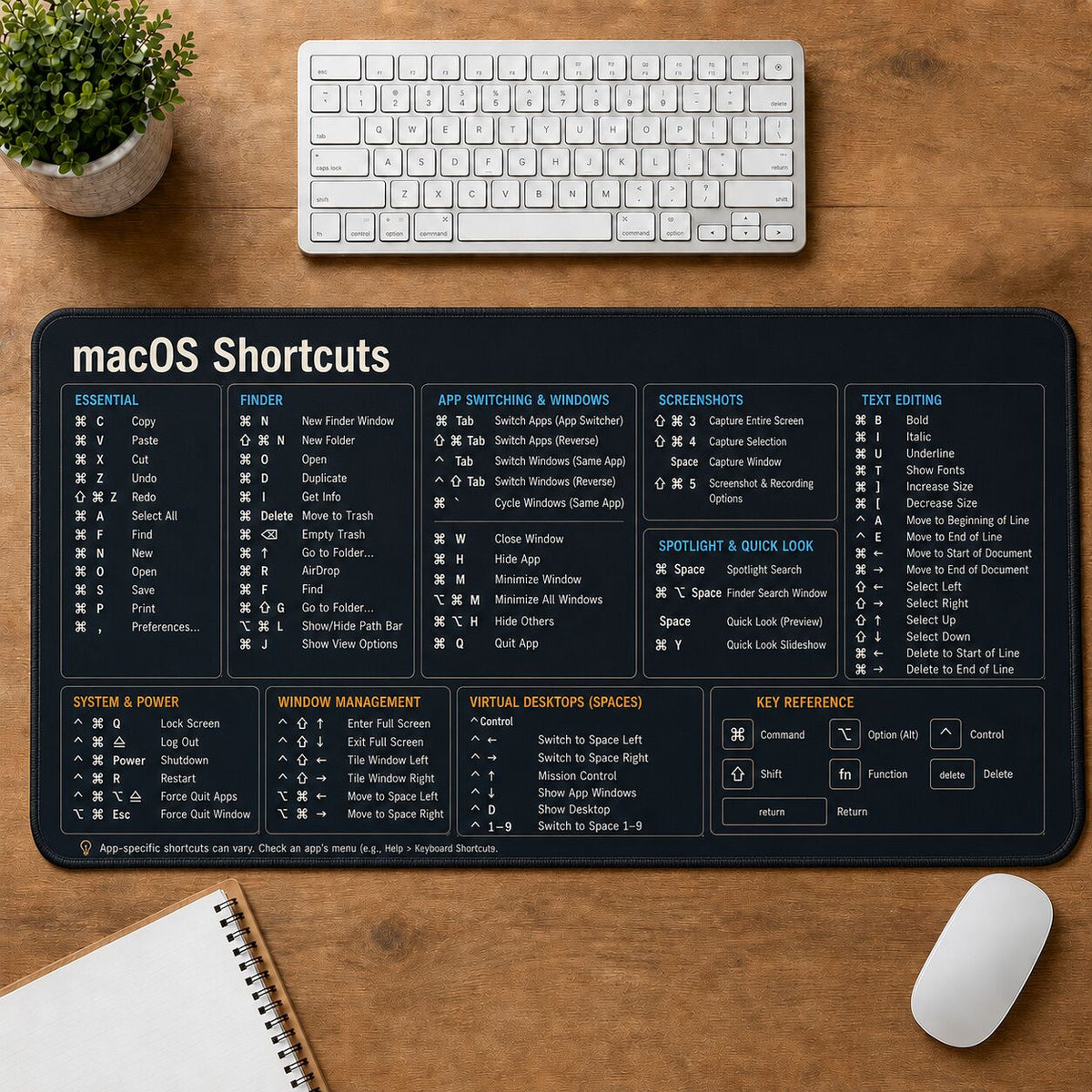macOS Shortcuts Cheat Sheet Quick Reference Guide Desk Mat | 5To9Vibe