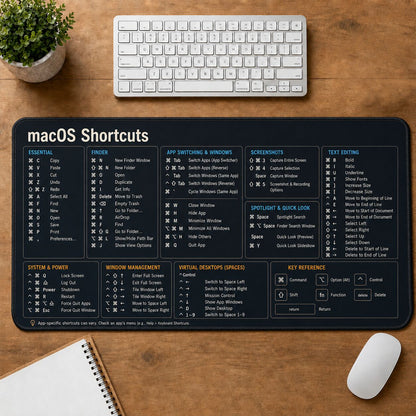 macOS Shortcuts Cheat Sheet Quick Reference Guide Desk Mat | 5To9Vibe