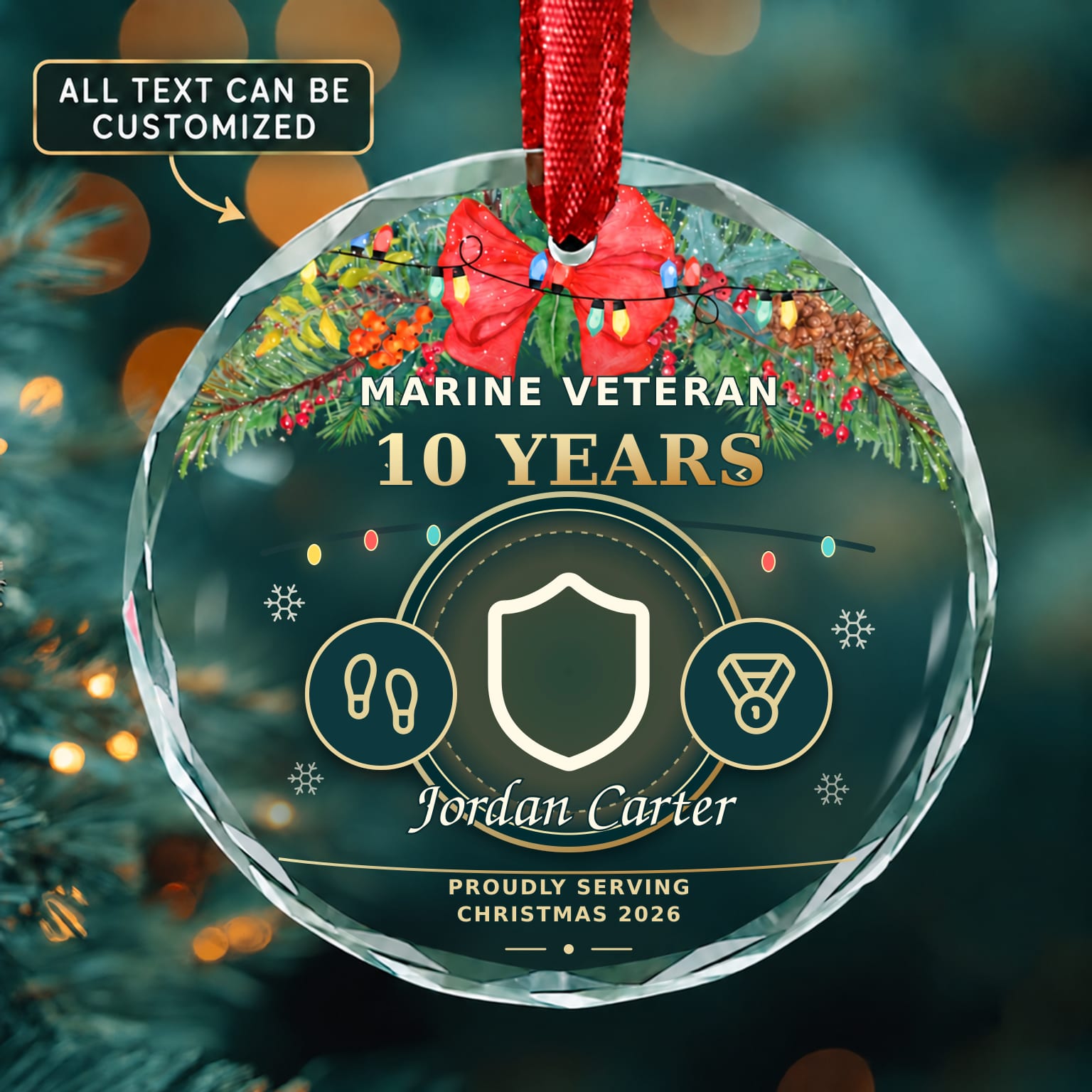 Marine Veteran Personalized Glass Ornament | 5To9Vibe