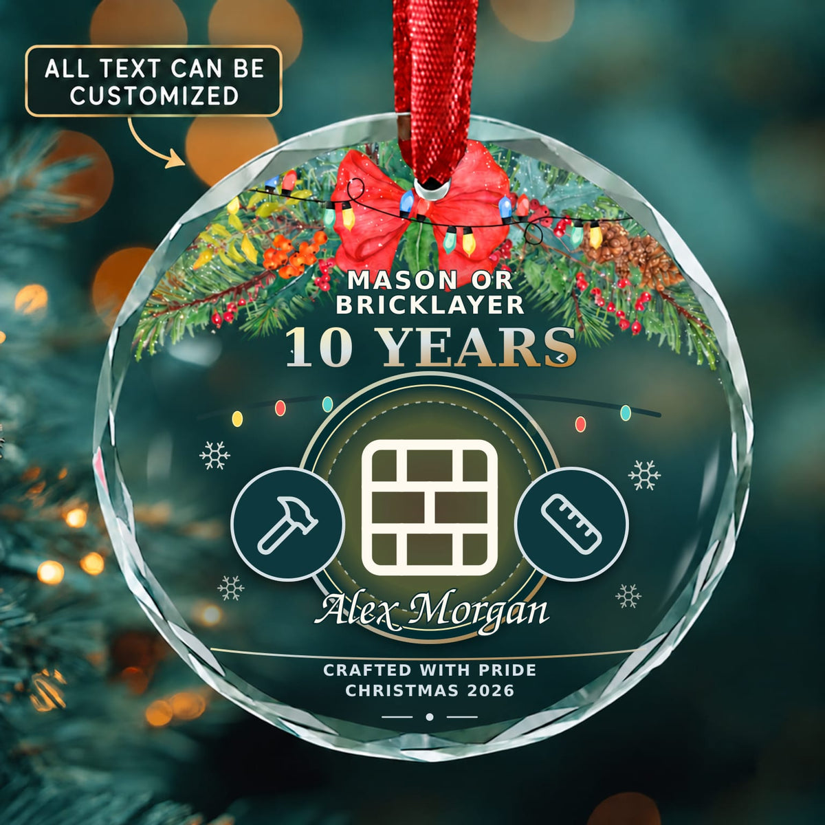 Mason or Bricklayer Personalized Glass Ornament | 5To9Vibe