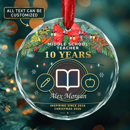 Middle School Teacher Personalized Glass Ornament | 5To9Vibe