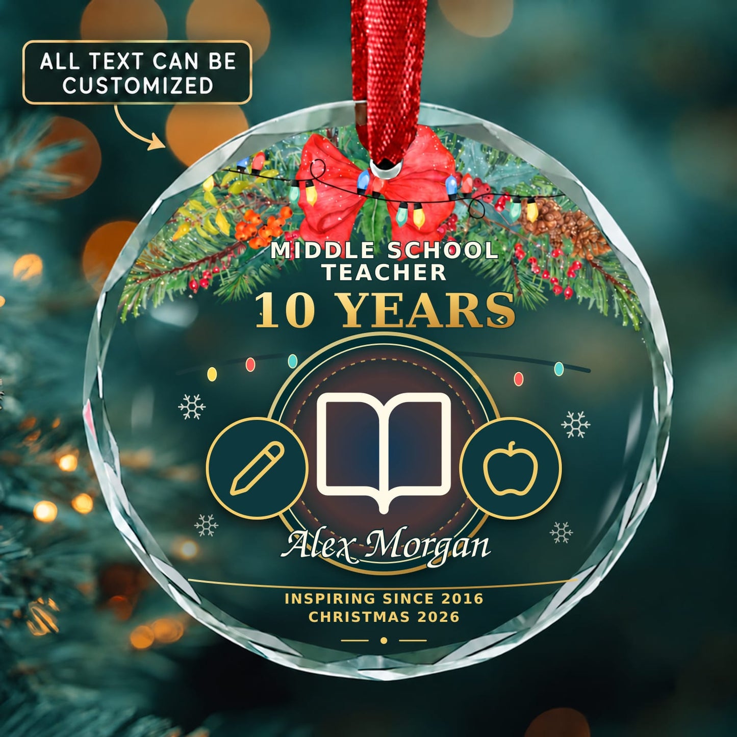 Middle School Teacher Personalized Glass Ornament | 5To9Vibe