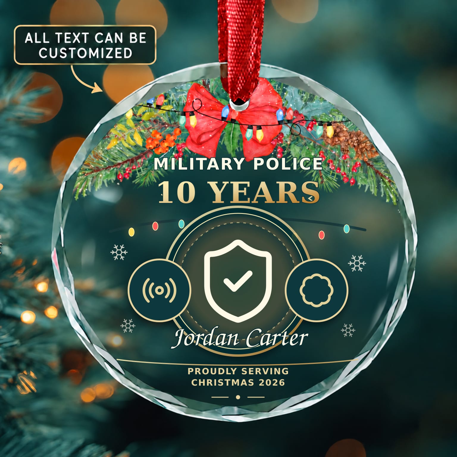 Military Police Personalized Glass Ornament | 5To9Vibe