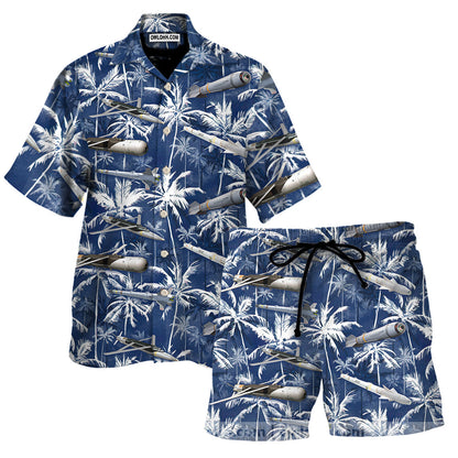 Missiles And Fighter Jets Blue - Unisex Hawaiian Shirt For Men and Women