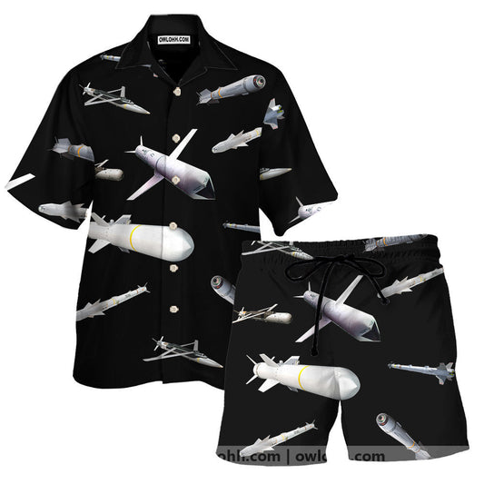 Missiles And Fighter Jets Black - Unisex Hawaiian Shirt For Men and Women