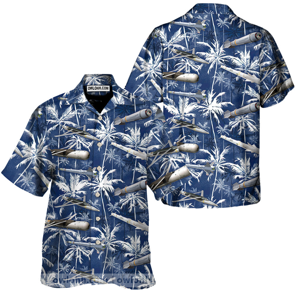 Missiles And Fighter Jets Blue - Unisex Hawaiian Shirt For Men and Women