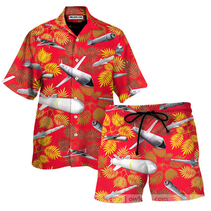 Missiles And Fighter Jets Red - Unisex Hawaiian Shirt For Men and Women