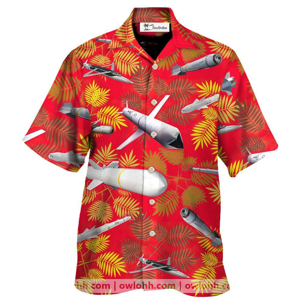 Missiles And Fighter Jets Red - Unisex Hawaiian Shirt For Men and Women