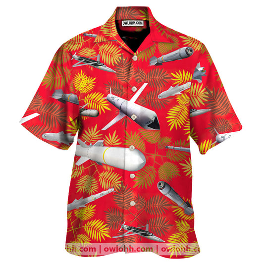 Missiles And Fighter Jets Red - Unisex Hawaiian Shirt For Men and Women
