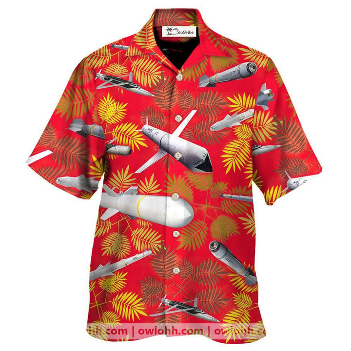 Missiles And Fighter Jets Red - Unisex Hawaiian Shirt For Men and Women
