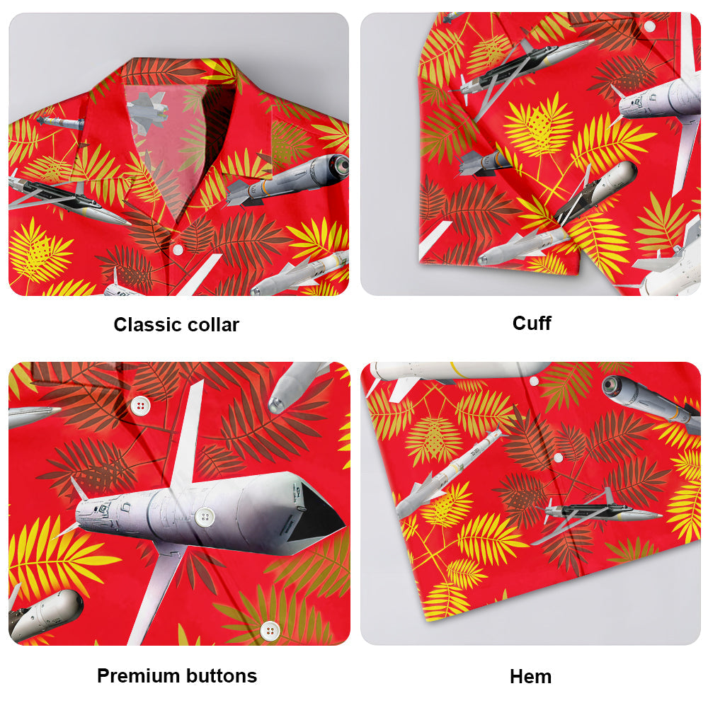 Missiles And Fighter Jets Red - Unisex Hawaiian Shirt For Men and Women
