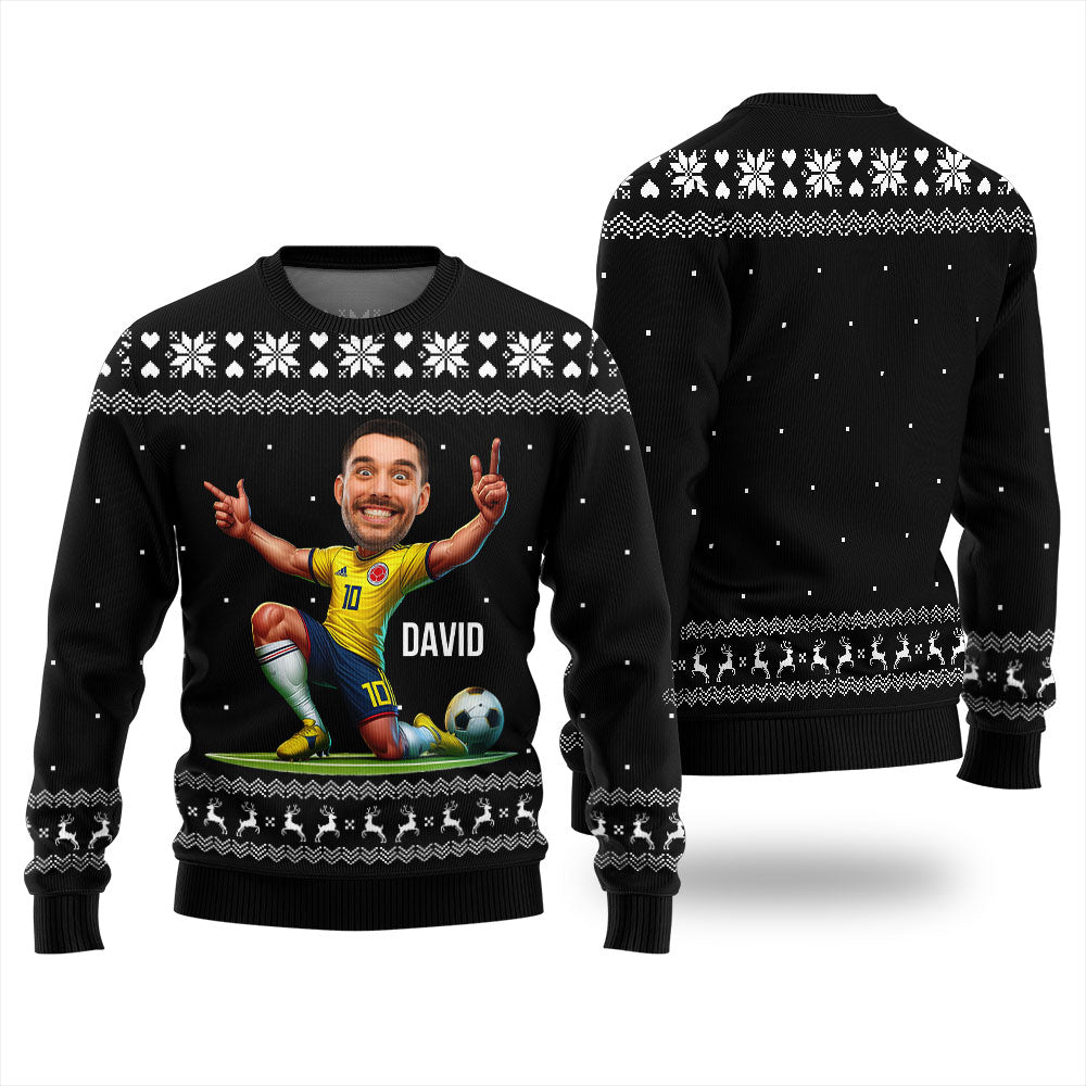 Custom Face Soccer Player Funny Christmas Sweaters For Men