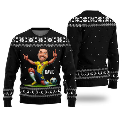 Custom Face Soccer Player Funny Christmas Sweaters For Men