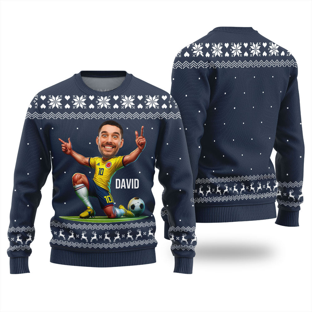 Custom Face Soccer Player Funny Christmas Sweaters For Men
