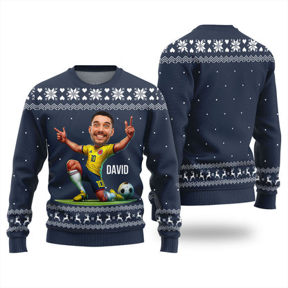 Custom Face Soccer Player Funny Christmas Sweaters For Men