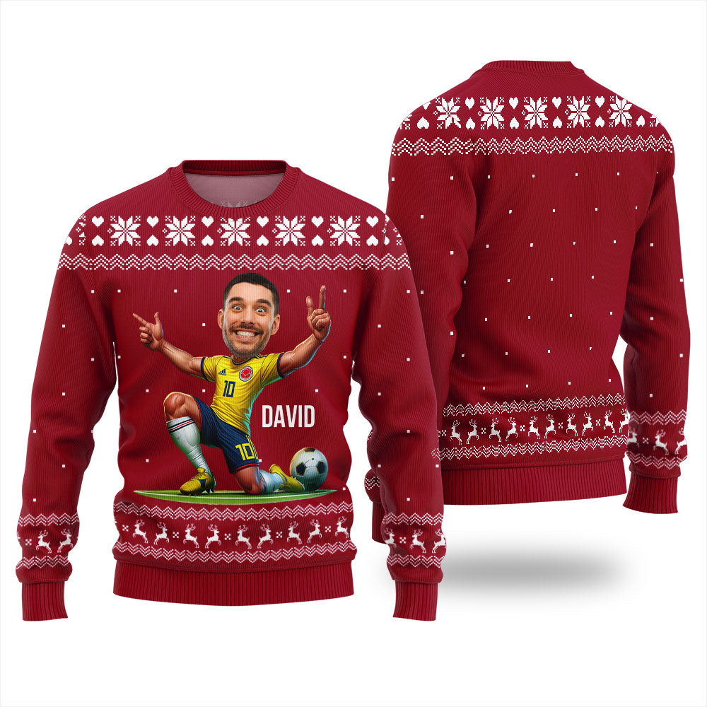 Custom Face Soccer Player Funny Christmas Sweaters For Men