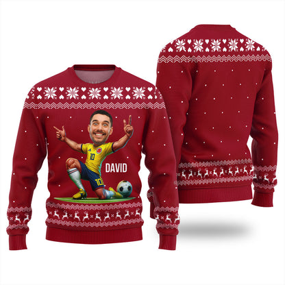 Custom Face Soccer Player Funny Christmas Sweaters For Men