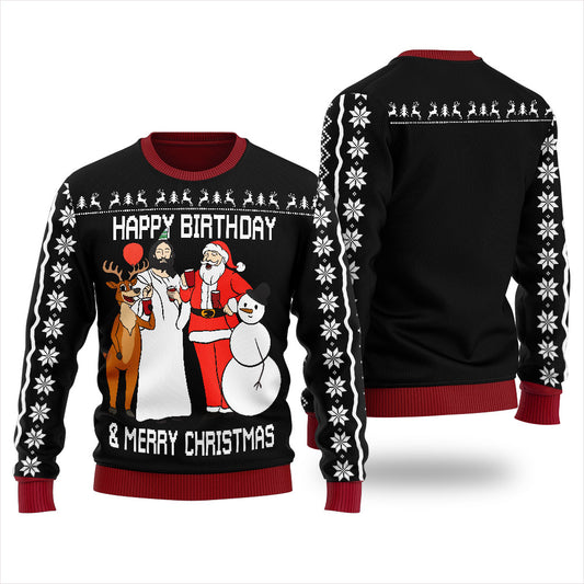Happy Birthday Jesus Ugly Christmas Sweater Black