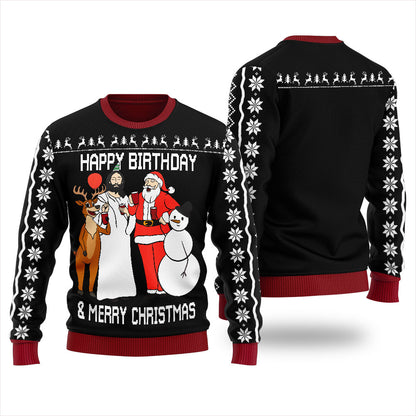 Funny Happy Birthday Jesus Christmas Sweater Men Black