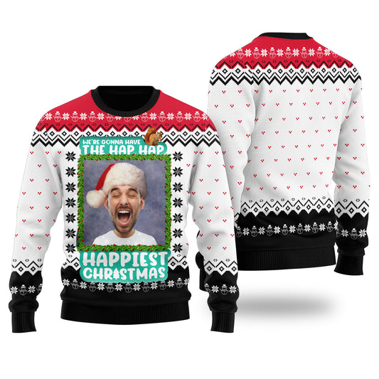 Hap Hap Happiest Christmas Custom Ugly Christmas Sweater Black - Funny Ugly Christmas Sweater