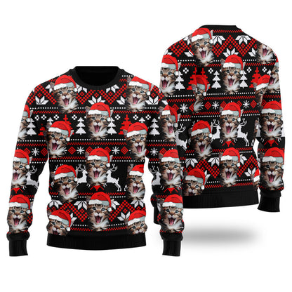 Cat Dad Cat Mom Custom Pet Christmas Sweater Black - Funny Ugly Christmas Sweater