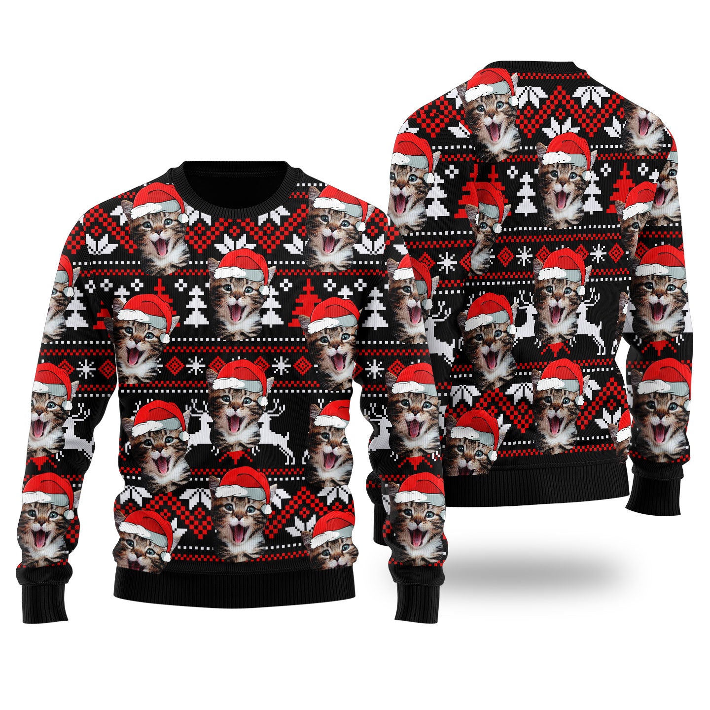 Cat Dad Cat Mom Custom Pet Christmas Sweater Black - Funny Ugly Christmas Sweater