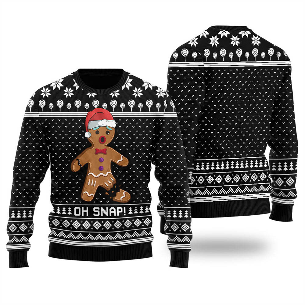 Funny Oh Snap Gingerbread Ugly Christmas Sweater Black - Funny Ugly Christmas Sweater