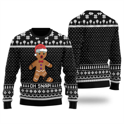 Funny Oh Snap Gingerbread Ugly Christmas Sweater Black - Funny Ugly Christmas Sweater